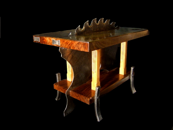 saw blade table, walnut, cherry